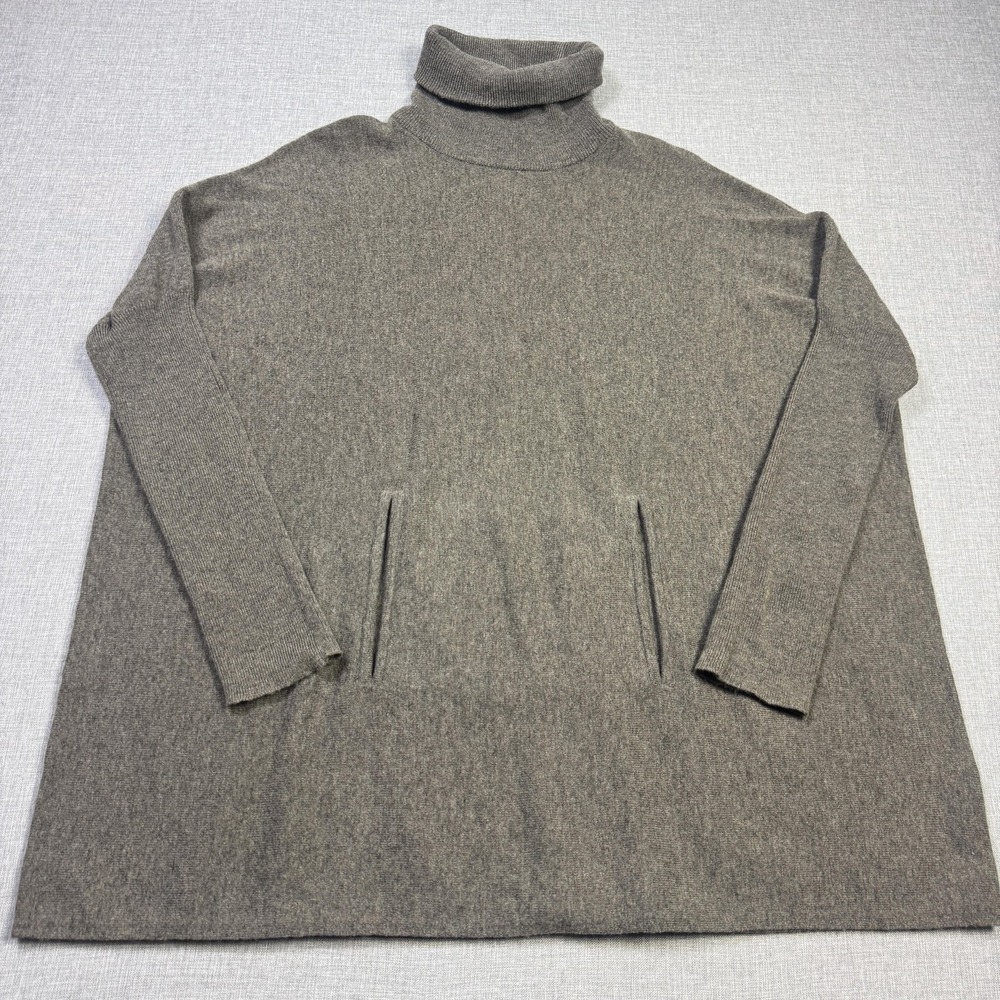 Garnet Hill Oversized Turtleneck Sweater Womens‎ M Gray Pullover Merino Cashmere